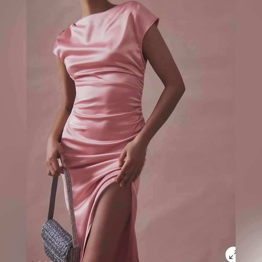 Size Large BHLDN Francesca High-Neck Stretch Satin Midi Dress in Rose